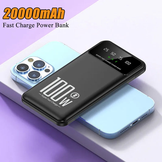 100W Super Fast Charging Power Bank 20000mAh Portable Charger External Battery Pack Powerbank for iPhone Xiaomi Huawei Samsung